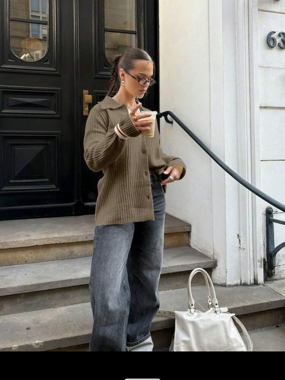 Woman light brown button up Sweater